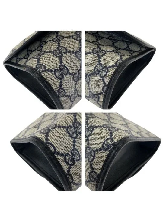 Gucci Vintage Sherry Line Navy GG Supreme Canvas Leather Clutch - Picture 3 of 9